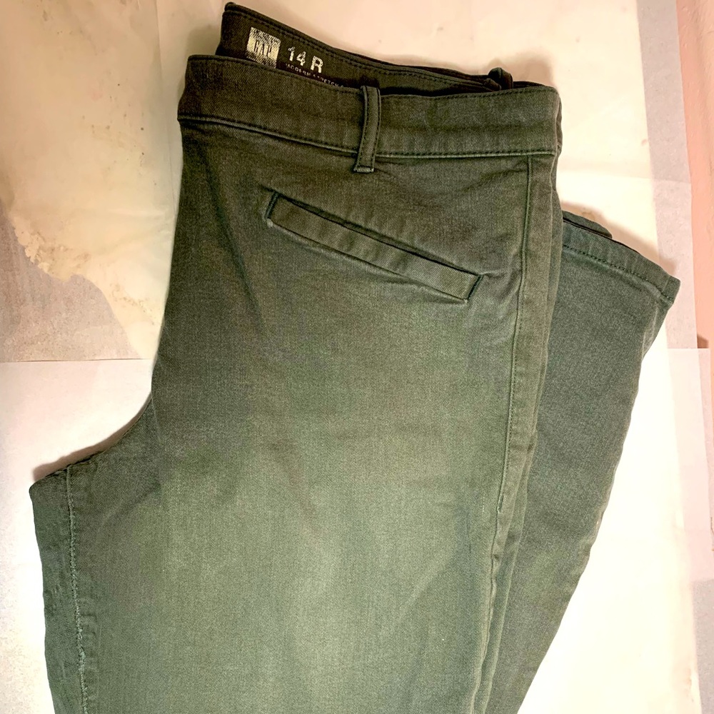 Gap stretch skinny green pants 14